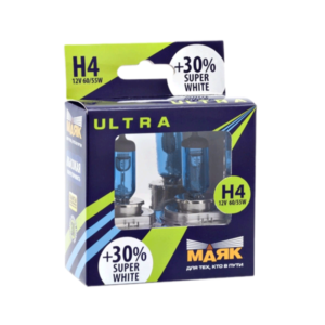 Автолампа H4 60/55W+30 Super White ULTRA NEW МАЯК