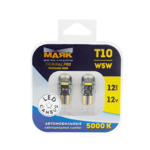 Светодиод 12V T10 12SMD 2016 W2,1x9,5D WHITE 5000К МАЯК