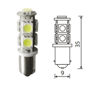 Светодиод 12V T 8 9SMD (5050) WHITE BA9S (габарит. железн. цок.)