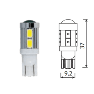 Светодиод 12V T10 10SMD 360° (5730) W2.1x9.5D SUPER WHITE (2шт.)