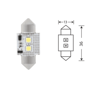 Светодиод 12V T11x31 2SMD(3030) CANBUS 180° SUPER WHITE (2бл)