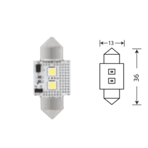 Светодиод 12V T11x36 2SMD(3030) CANBUS 180° SUPER WHITE (2 бл)